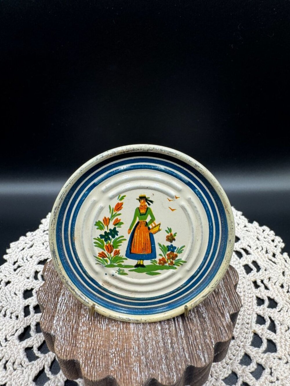 Vintage Quimper Style Breton Woman Metal Coasters Set of 4
